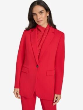 Calvin Klein Blazer Womens size 6 petite notch lapel front Botton Red Jacket
